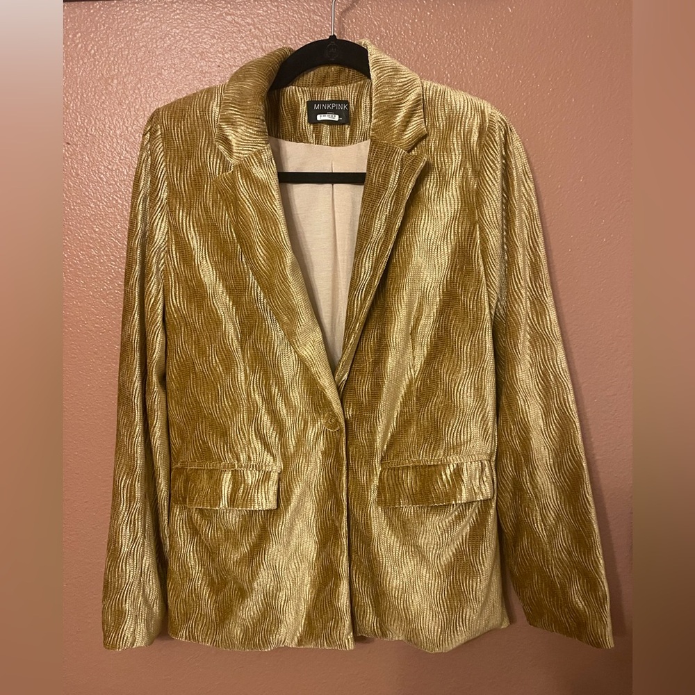 MINKPINK Textured Velvet Gold Blazer